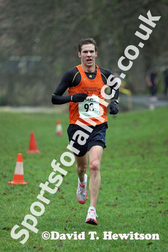 Dan Jenkin (Durham City) finishing the New Years Day Morpeth 11k Road Race. Photo: David T. Hewitson/Sports for All Pics